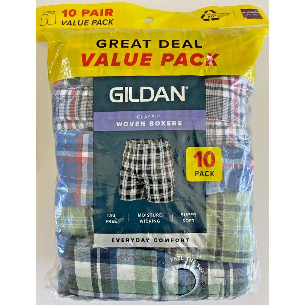10-Pair GILDAN Men’s 2XL Classic Woven Boxers Shorts Underwear Tag Free Plaid